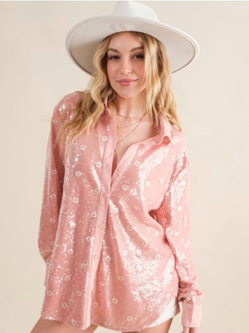 Blue B Button Down Sequins Daisy Shirt